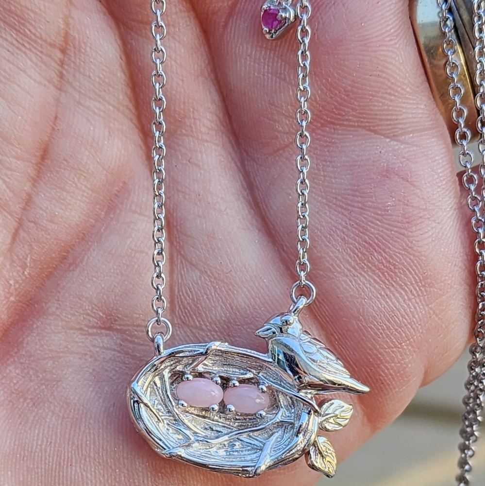 *Genuine Gems* Pink Opal, Nissan Ruby 18" Birds nest necklace